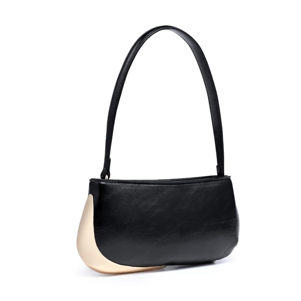 Sculptural Crescent-Accent Women's Cooper Black Leather Shoulder Bag - Picture 6 of 8